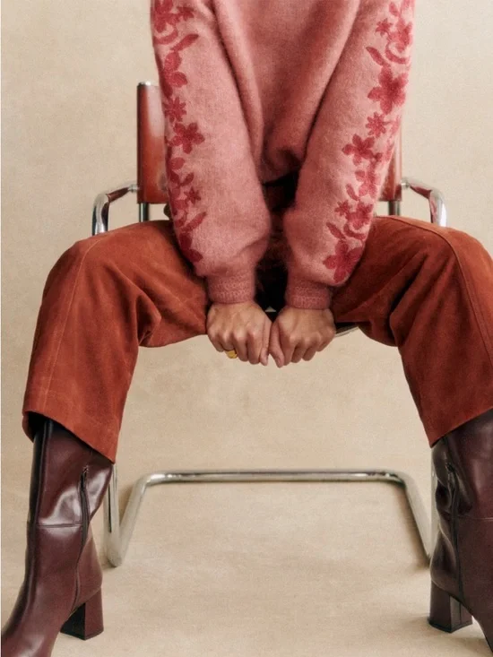 SÉZANE Candace Embroidered Floral Mohair Jumper Sweater in Rosewood Sz Small - Picture 4 of 10